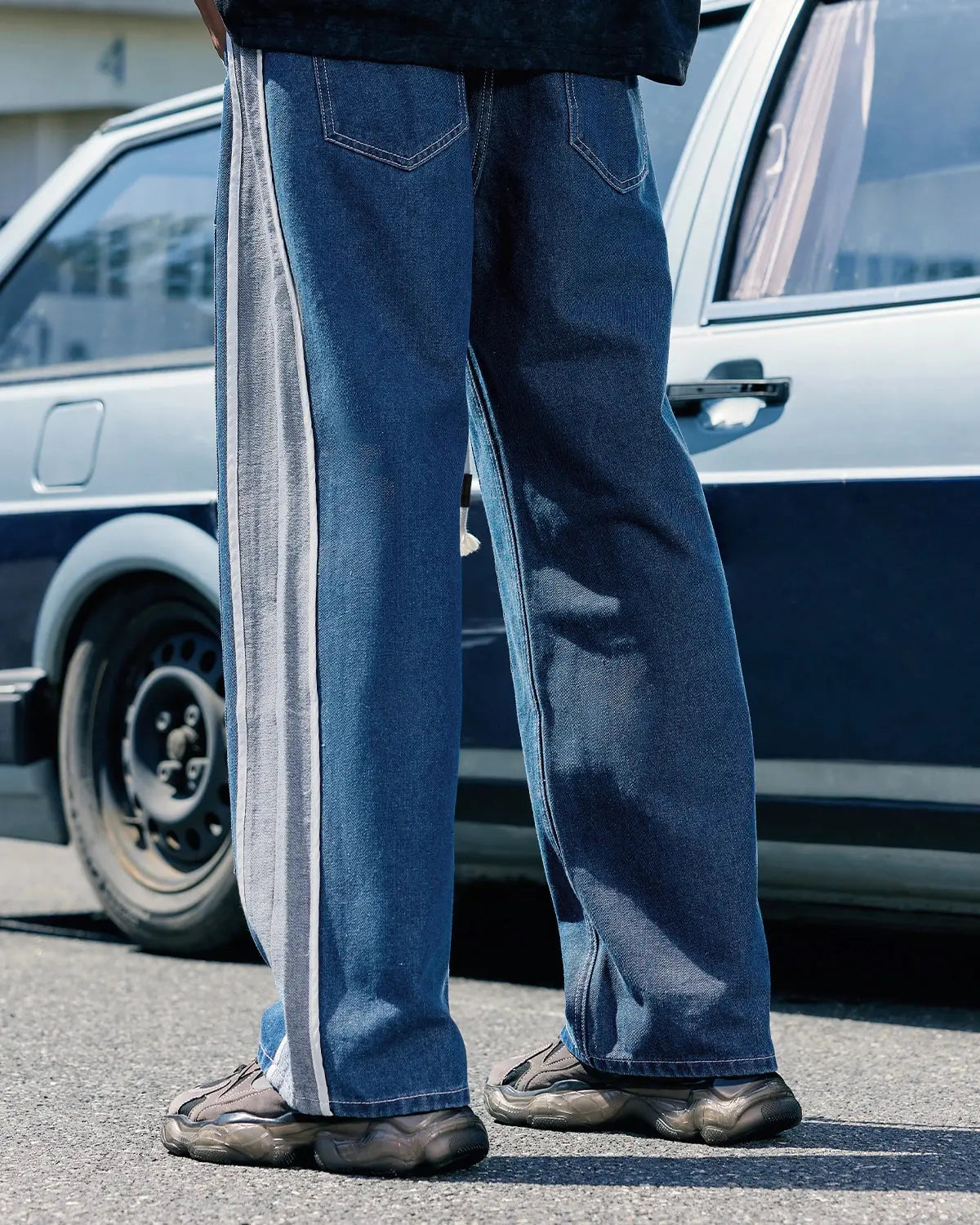 Patchwork Straight Leg Jeans with Belt | LCDEGO Streetwear