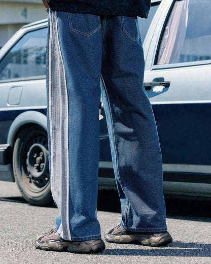 Patchwork Straight Leg Jeans with Belt | LCDEGO Streetwear