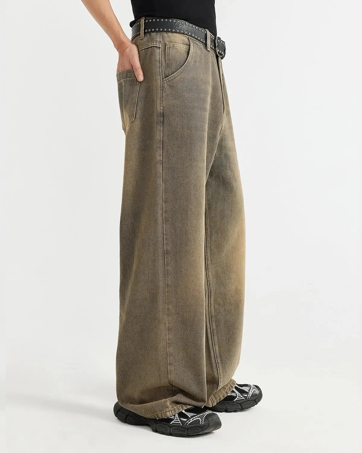 Brown Acid Wash Baggy Jeans | LCDEGO Streetwear