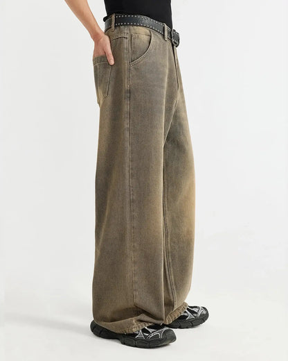 Brown Acid Wash Baggy Jeans | LCDEGO Streetwear