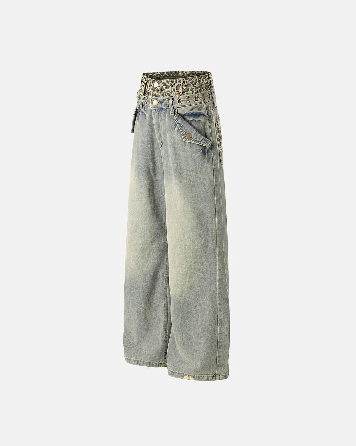 Leopard Pactchwork Double Waist Baggy Jeans | LCDEGO Streetwear