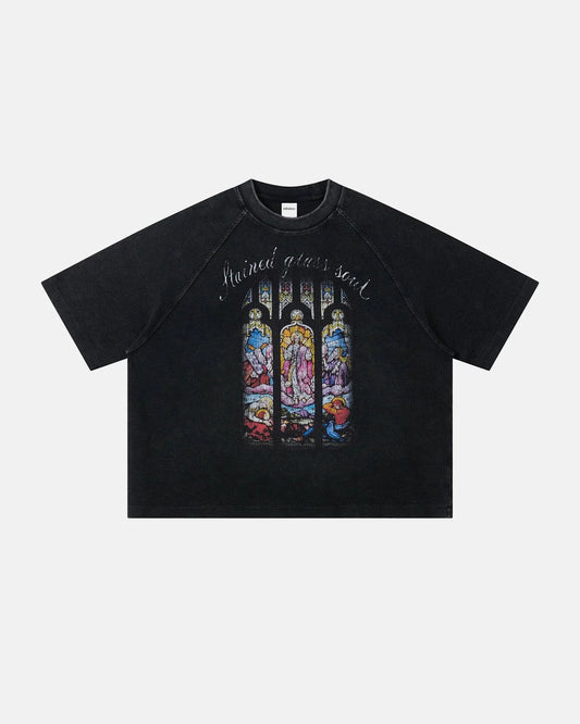 Washed Graphic Boxy Waffle T-Shirt | LCDEGO Streetwear