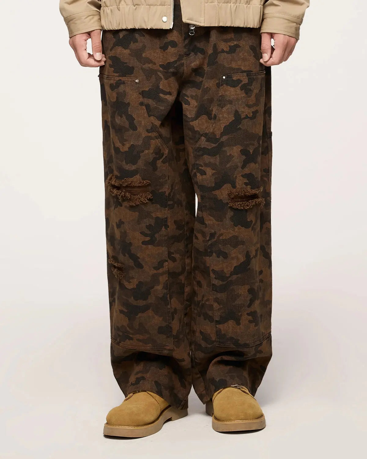 Camo Ripped Cargo Pants | LCDEGO Streetwear