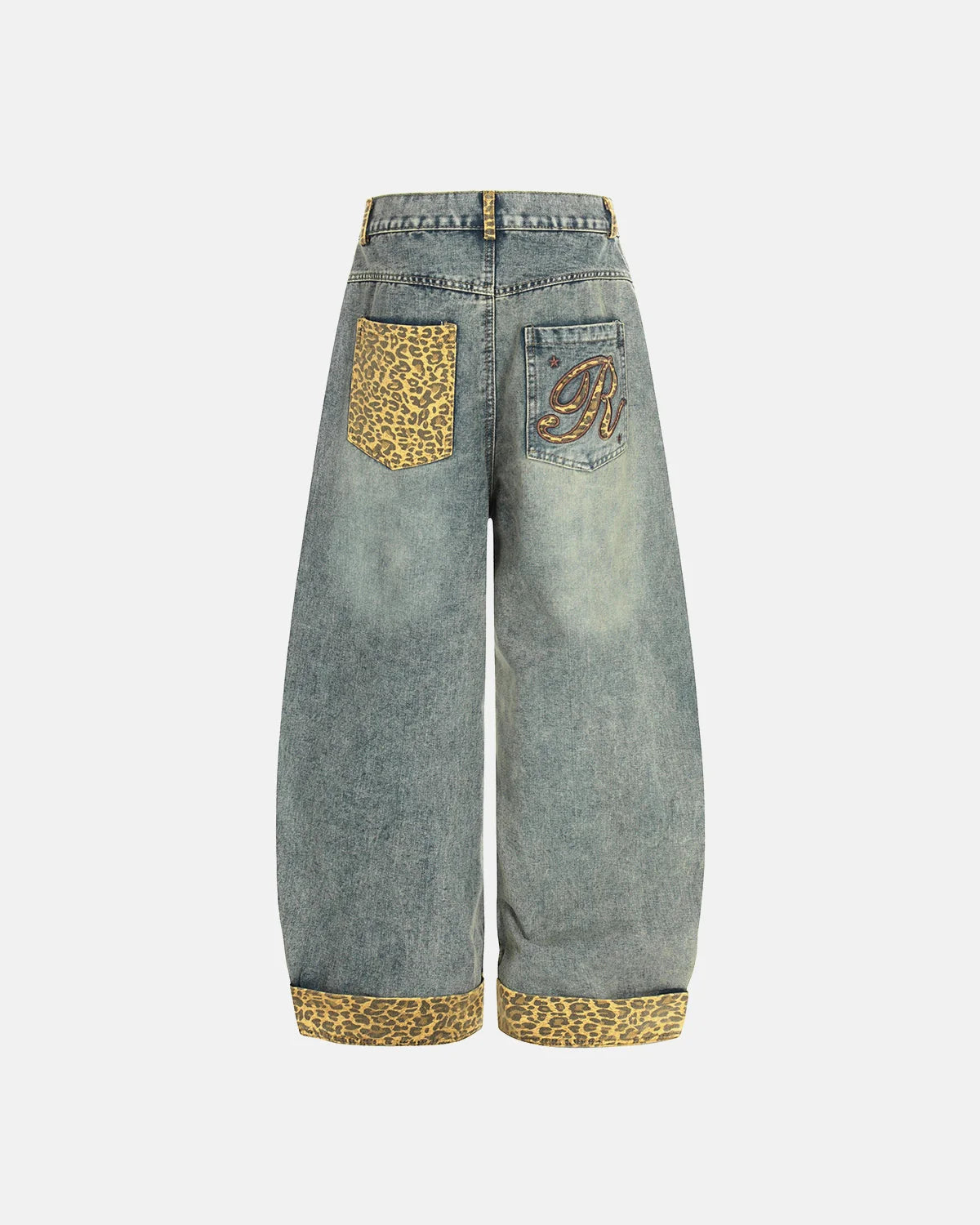 Leopard Pactchwork Embroidery Baggy Jeans | LCDEGO Streetwear