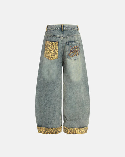Leopard Pactchwork Embroidery Baggy Jeans | LCDEGO Streetwear