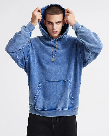 French Terry Washed Distressed Hoodies | LCDEGO Streetwear