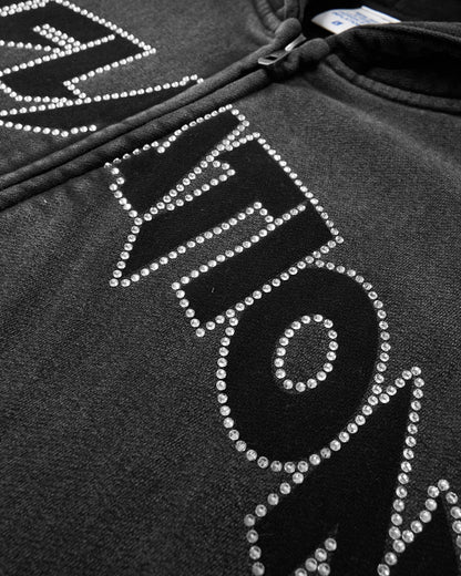 Totem Rhinestone Acid Wash Zip Up Hoodies | LCDEGO Streetwear