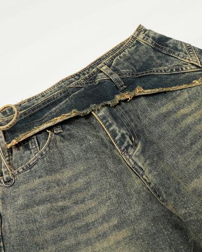 Distressed Washed Wide Leg Denim Jeans | LCDEGO Streetwear