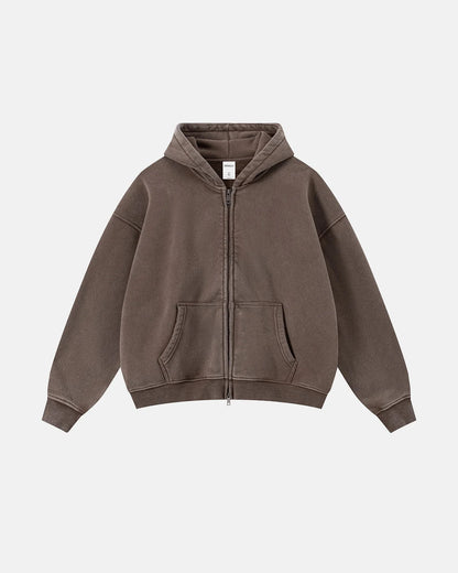 Vintage Washed Fleece Boxy Zip Hoodie | LCDEGO Streetwear