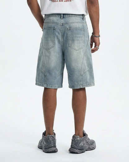 Structured Washed Denim Shorts | LCDEGO Streetwear