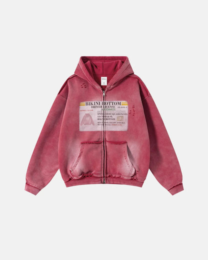 Graphic Ripped Washed Zip Up Hoodies | LCDEGO Streetwear