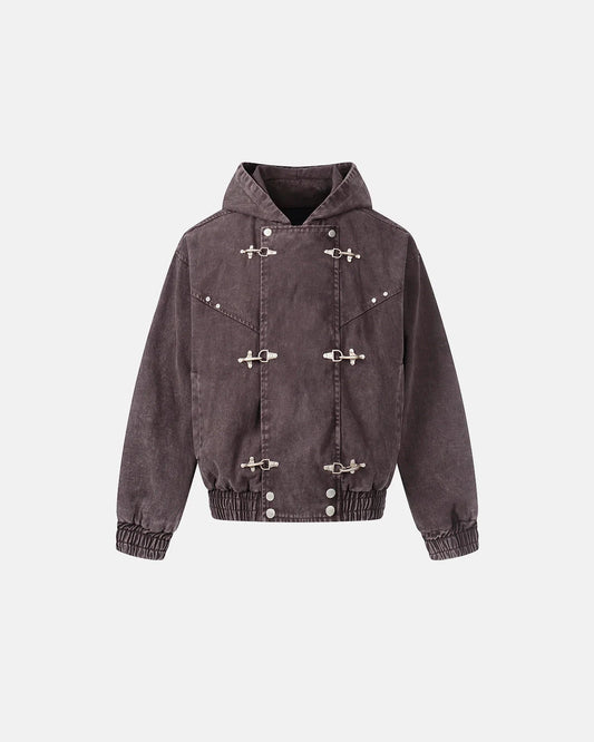 Washed Clasp Fireman Hooded Denim Jacket | LCDEGO Streetwear