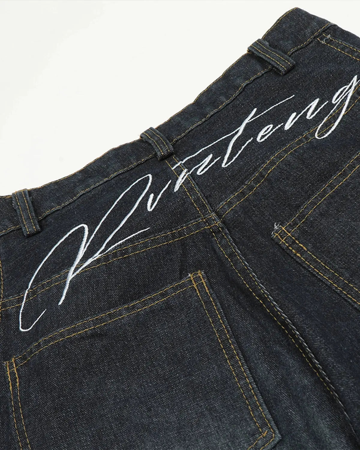 Lettering Embroidery Barrel Baggy Jeans | LCDEGO Streetwear