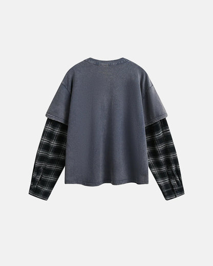 Distressed Plaid Layered Long Sleeve Tees | LCDEGO Streetwear