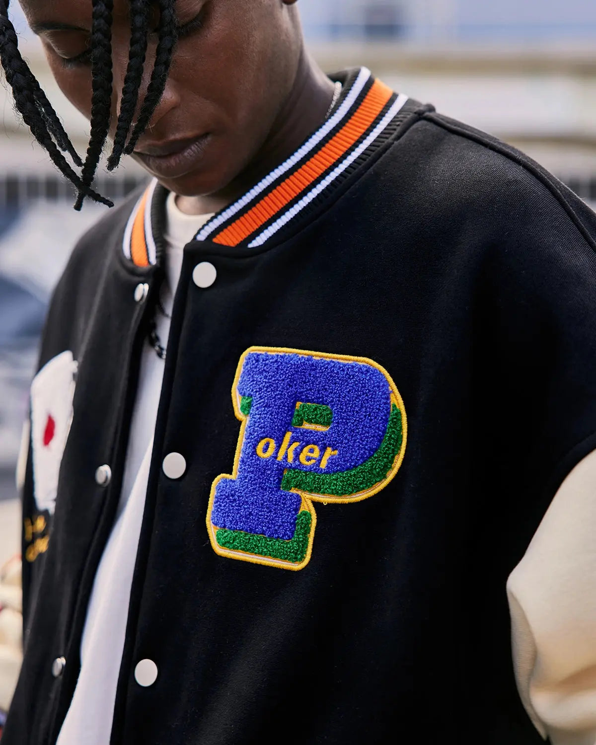 Poker Embroidery Varsity Jacket | LCDEGO Streetwear