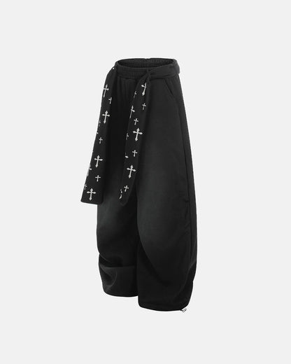 Cross Print Acid Wash Baggy Sweatpants | LCDEGO Streetwear