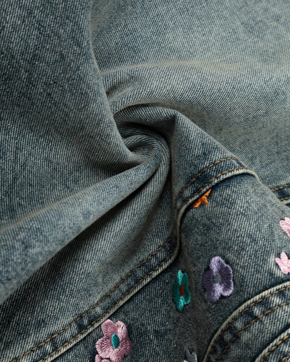Floral Embroidered Long Baggy Jorts | LCDEGO Streetwear