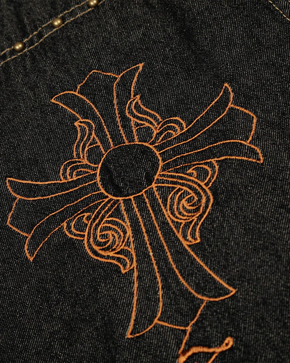 Gothic Cross Embroidery Barrel Jeans | LCDEGO Streetwear