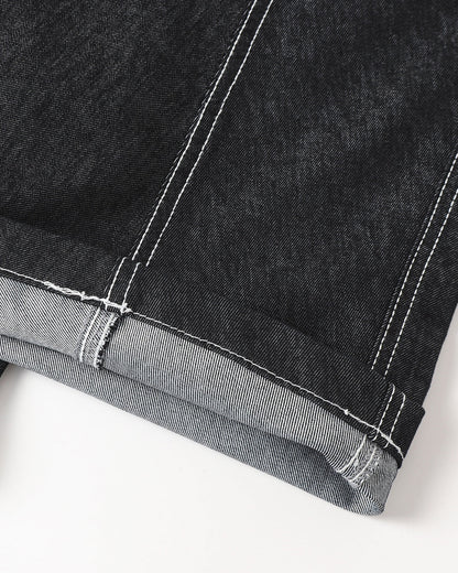 dark denim straight-leg jeans with structured fit and minimalist streetwear design