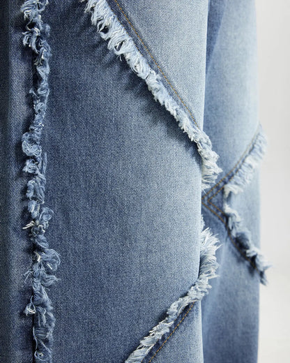 Blue Frayed Acid Wash Pants | LCDEGO Streetwear