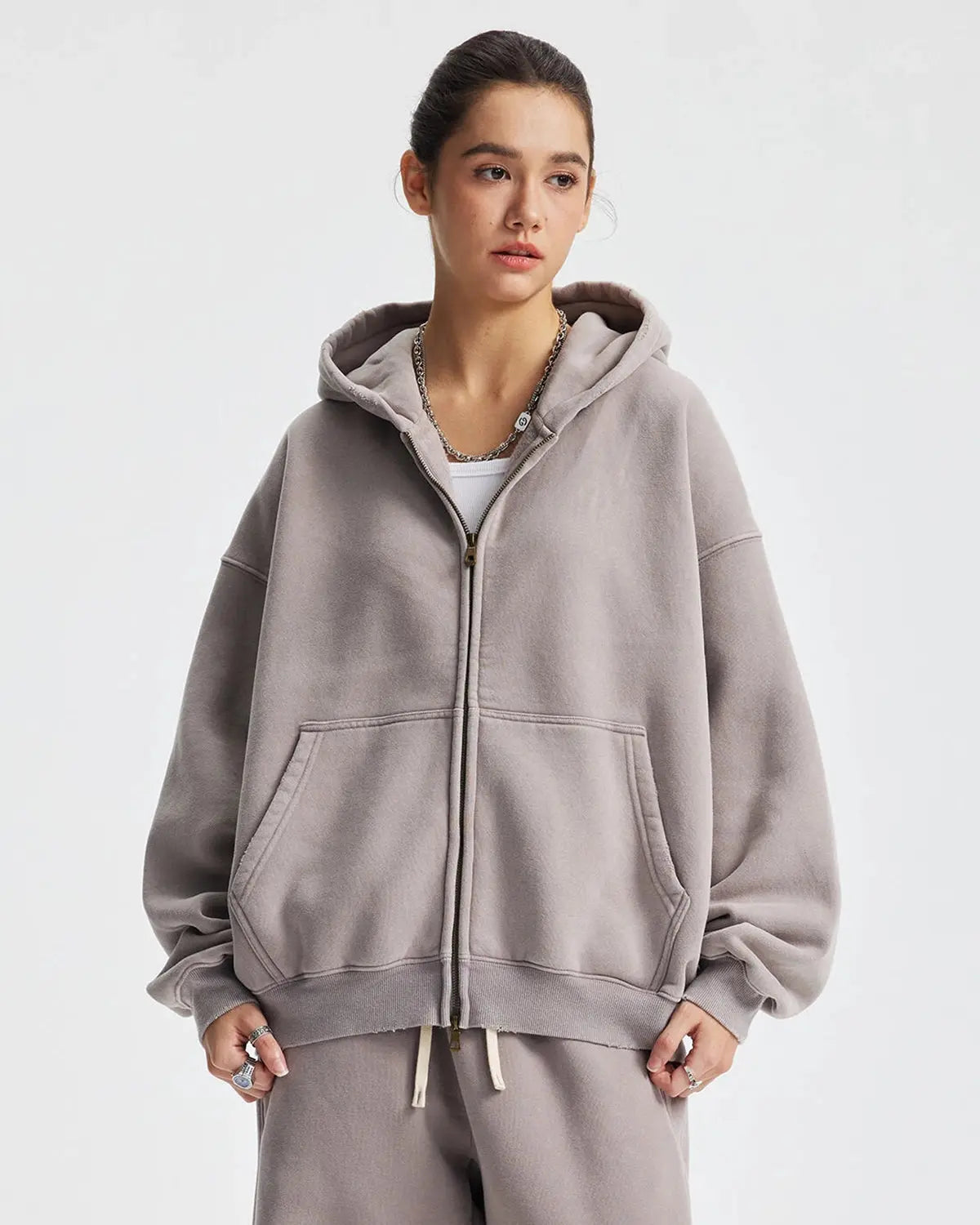 Boxy Fit Acid Washed Fleece Zip Up Hoodies | LCDEGO Streetwear
