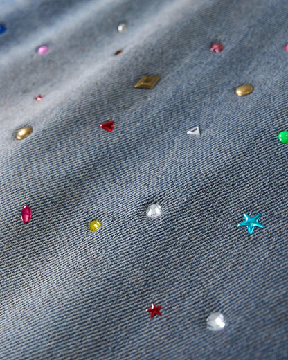 Rhinestone Washed Denim Baggy Jorts | LCDEGO Streetwear