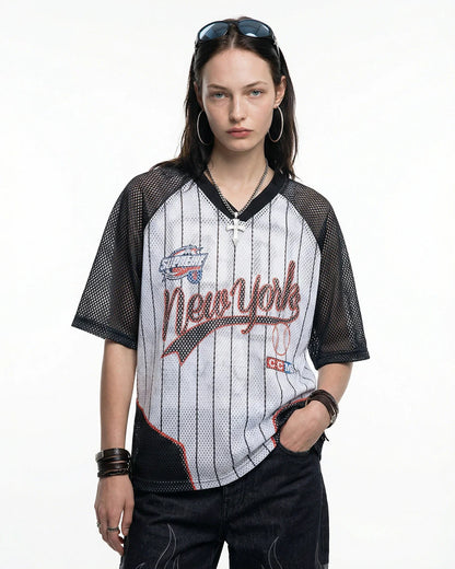 Pinstripe Colorblock Mesh Jersey | LCDEGO Streetwear