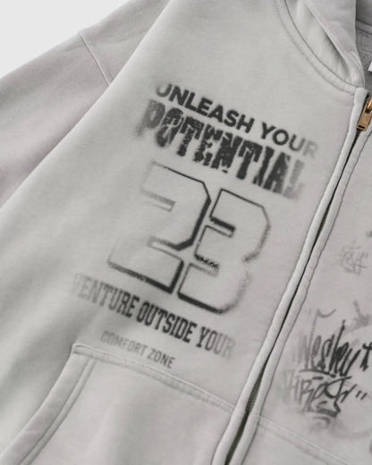 Graphic Washed Zip Up Hoodies | LCDEGO Streetwear