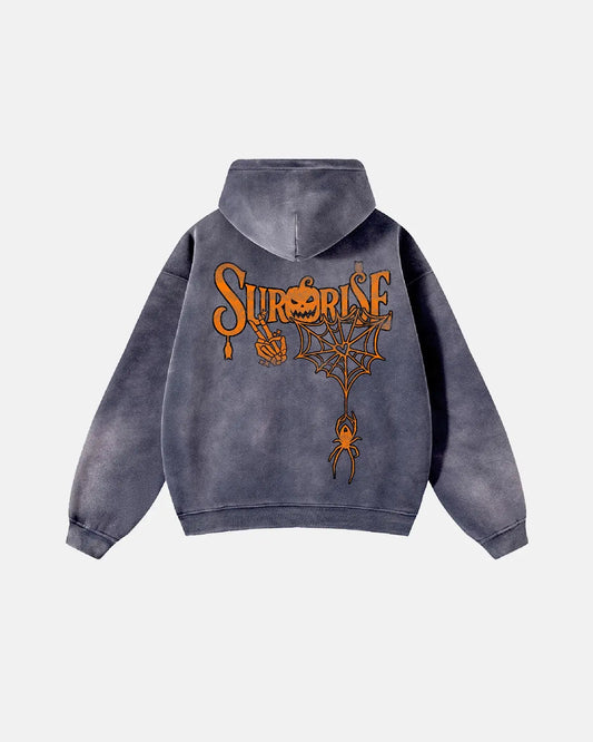 Pumpkin Graphic Stone Wash Zip Up Hoodies | LCDEGO Streetwear
