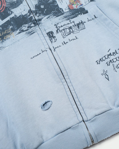 Graffiti Character Distressed Washed Zip Hoodies | LCDEGO Streetwear