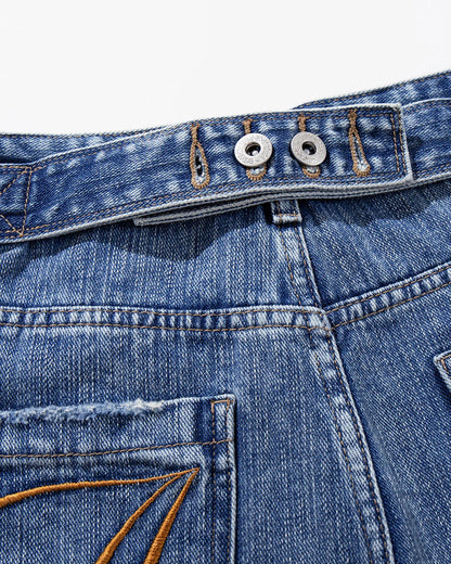 Cinch Back Distressed Denim Jorts | LCDEGO Streetwear