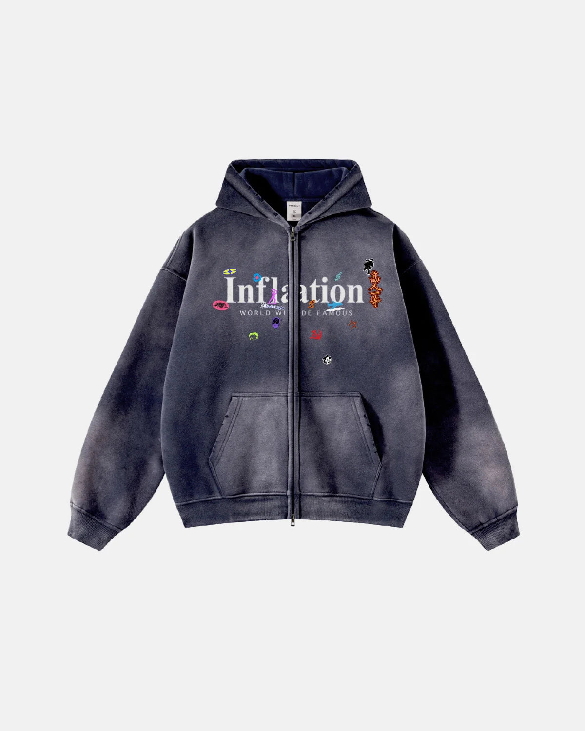 Graphic Acid Washed Zip Up Hoodies | LCDEGO Streetwear