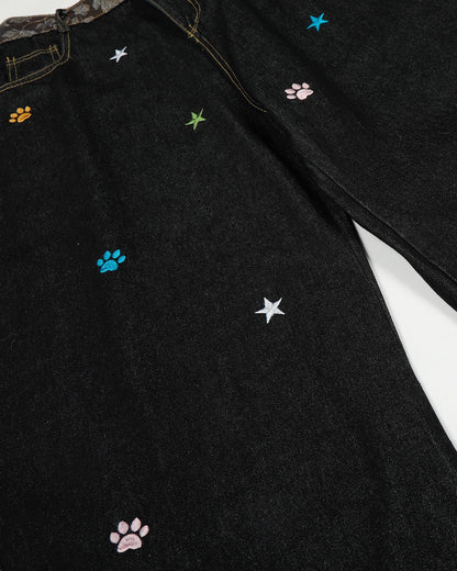 Jacquard Embroidery Raw Baggy Jeans | LCDEGO Streetwear