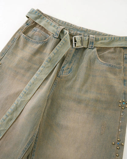Beaded Studded Washed Baggy Jeans | LCDEGO Streetwear