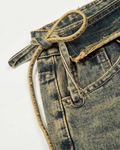Distressed Washed Wide Leg Denim Jeans | LCDEGO Streetwear