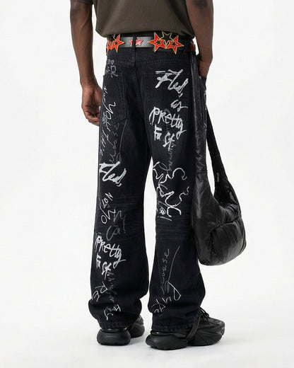 Graffiti Print Bootcut Jeans | LCDEGO Streetwear