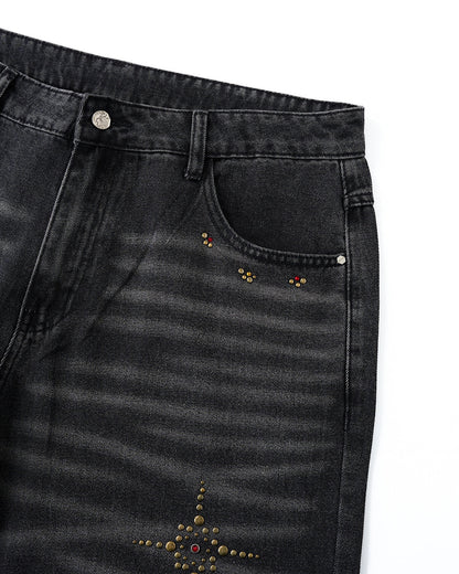 Distressed Rhinestone Ripped Baggy Jeans | LCDEGO Streetwear