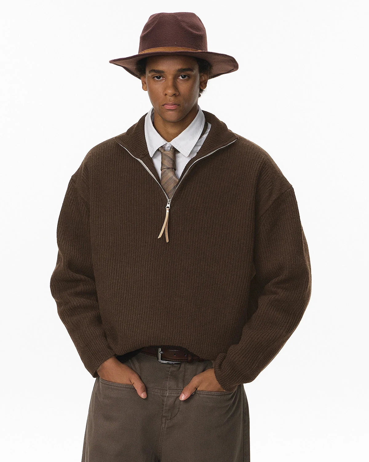 Quarter Zip Up Mock Neck Sweaters | LCDEGO Streetwear