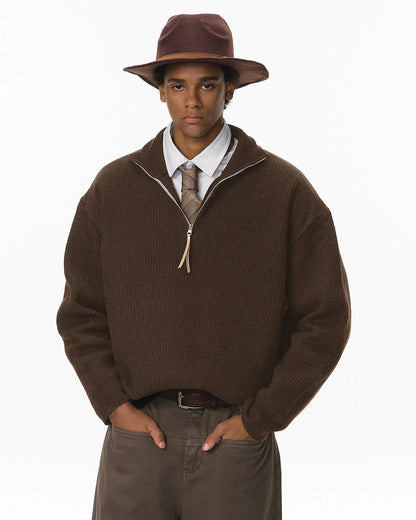 Quarter Zip Up Mock Neck Sweaters | LCDEGO Streetwear