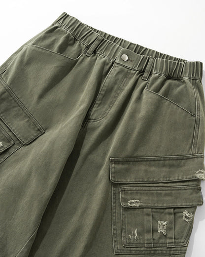 Garment Wash Ripped Cargo Pants | LCDEGO Streetwear