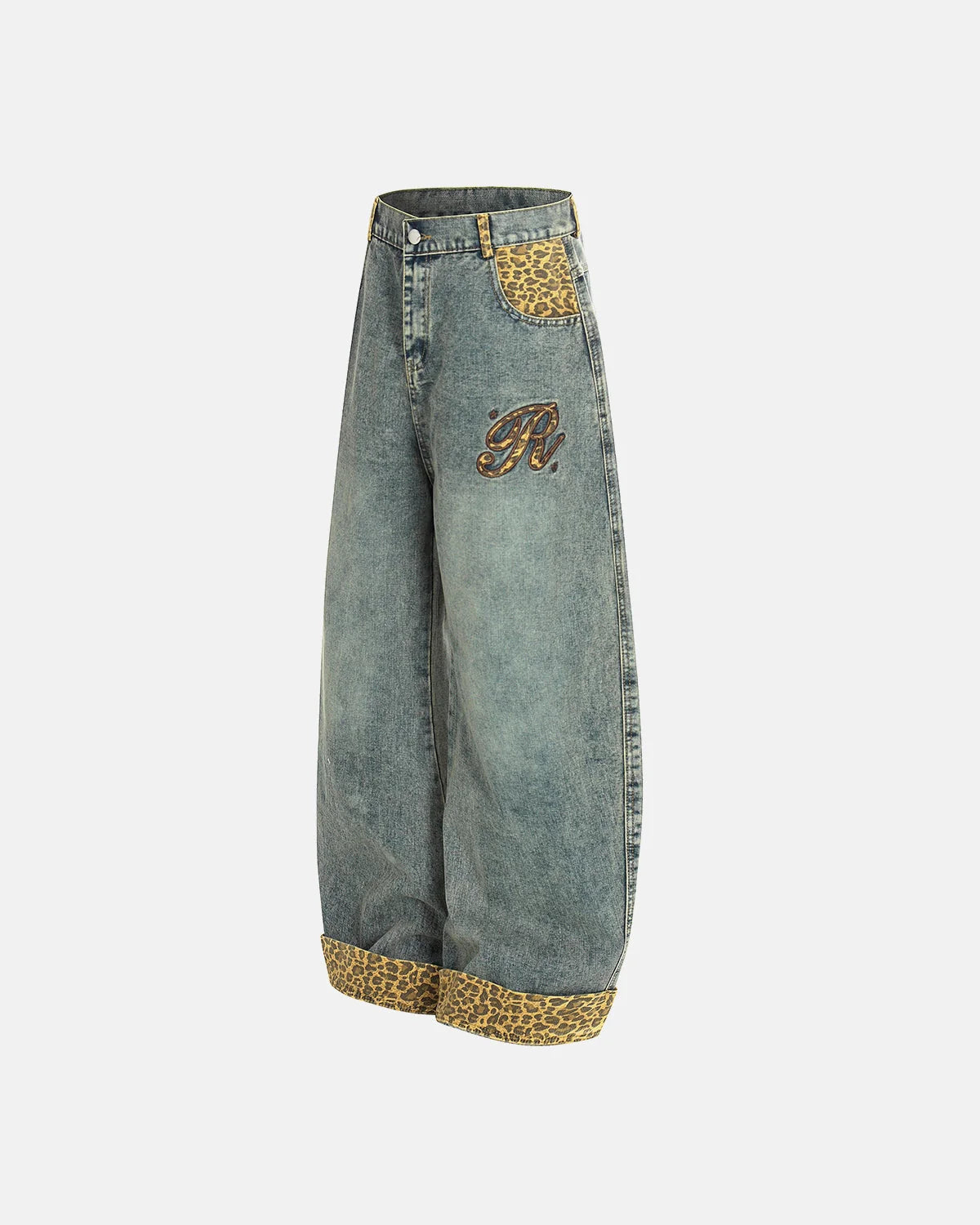 Leopard Pactchwork Embroidery Baggy Jeans | LCDEGO Streetwear