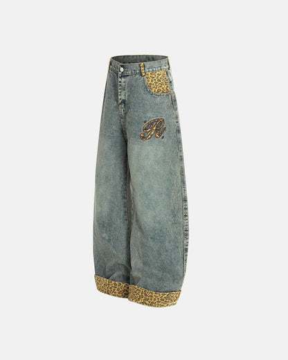 Leopard Pactchwork Embroidery Baggy Jeans | LCDEGO Streetwear