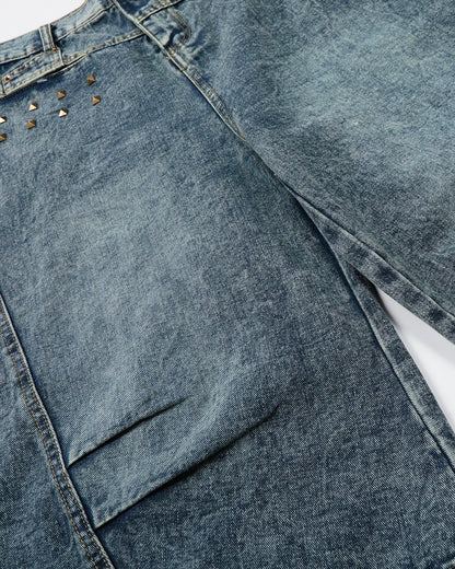 Studded Washed Long Baggy Jorts | LCDEGO Streetwear
