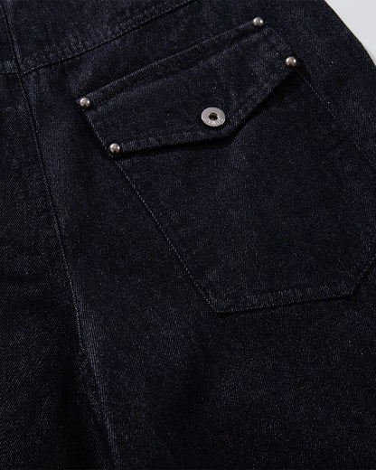 Buttons Up Raw Blue Baggy Jeans | LCDEGO Streetwear