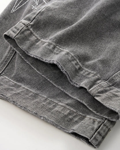 Star Graphic Rhinestone Barrel Baggy Jeans | LCDEGO Streetewear