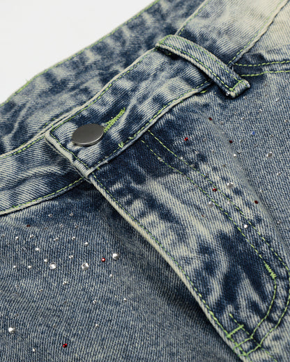 Rhinestone Denim Longline Jorts | LCDEGO Streetwear