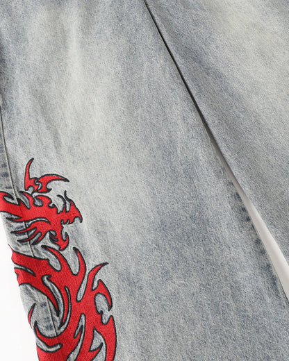 Double Waist Embroidered Baggy Jeans | LCDEGO Streetwear