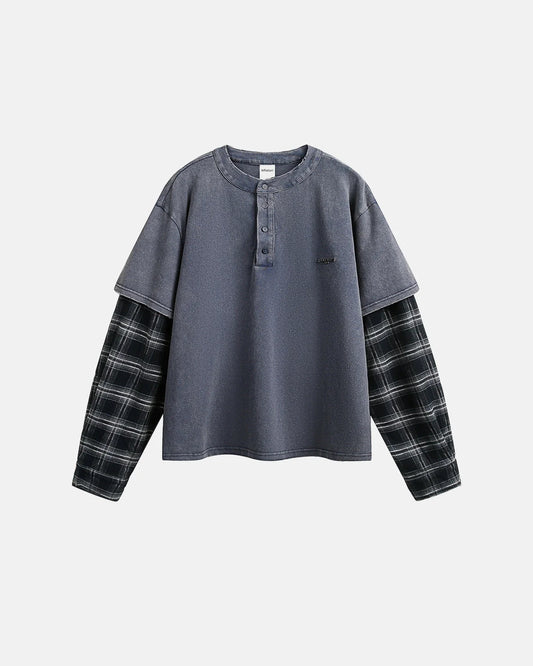 Distressed Plaid Layered Long Sleeve Tees | LCDEGO Streetwear