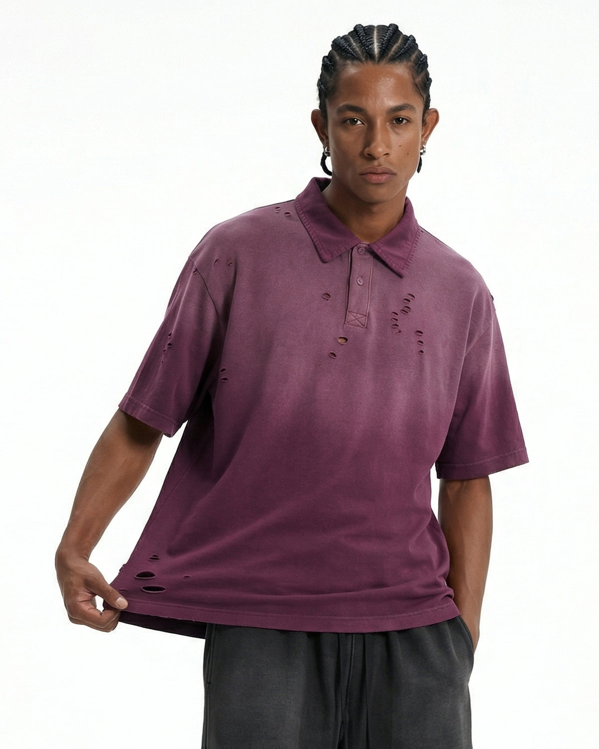 Distressed Ripped Washed Polo Shirts | LCDEGO Streetwear