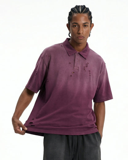 Distressed Ripped Washed Polo Shirts | LCDEGO Streetwear